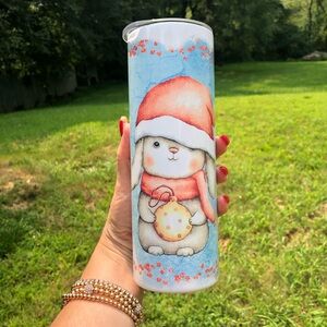 Christmas Stainless Steel Tumbler + Metal Straw, Cute Cup